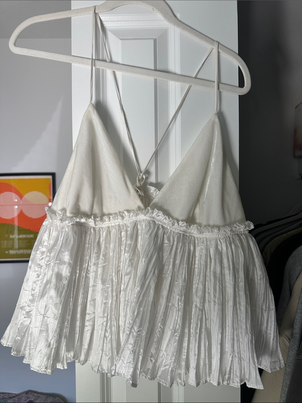 Free People Ivory Pleated Satin-Trim Chemise